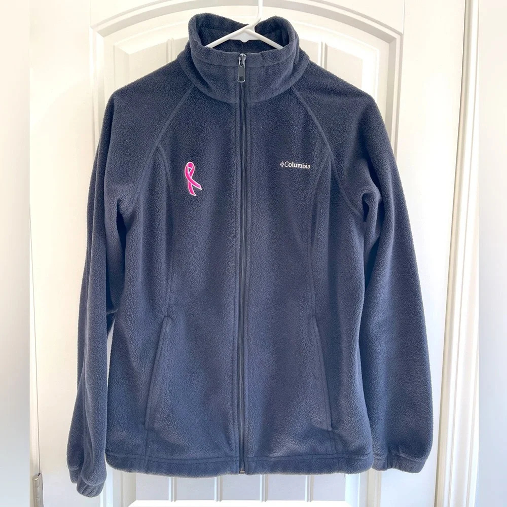 Columbia Black Fleece Jacket w/ Pink Breast Cancer Ribbon Women’s Size Medium